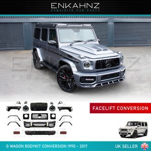 A G Wagon with the parts from the bodykit fitted to it, and all of the contents of the bodykit shown seperately.